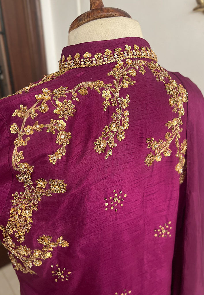 Aylee-with-Crushed-Dhaka-Pants-and-Dupatta-Plum-Image-One