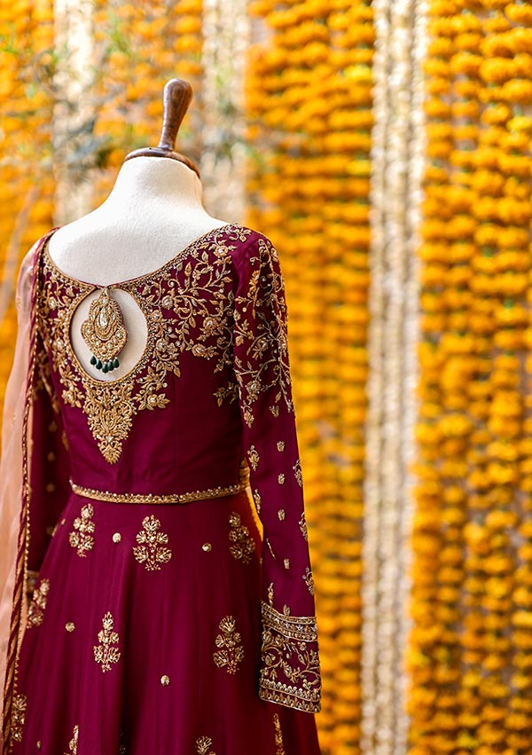 Burgundy-Lehnga-Mahgul-four