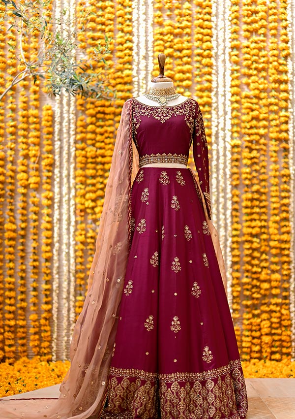 Burgundy-Lehnga-Mahgul-image